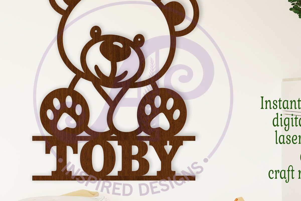 Intra απο ξύλο plywood 3mm-4mm πάχος – Αρχείο κοπής με λέιζερ Name Bear Δίασταση  20x20 cm INTRAFABR-122412785