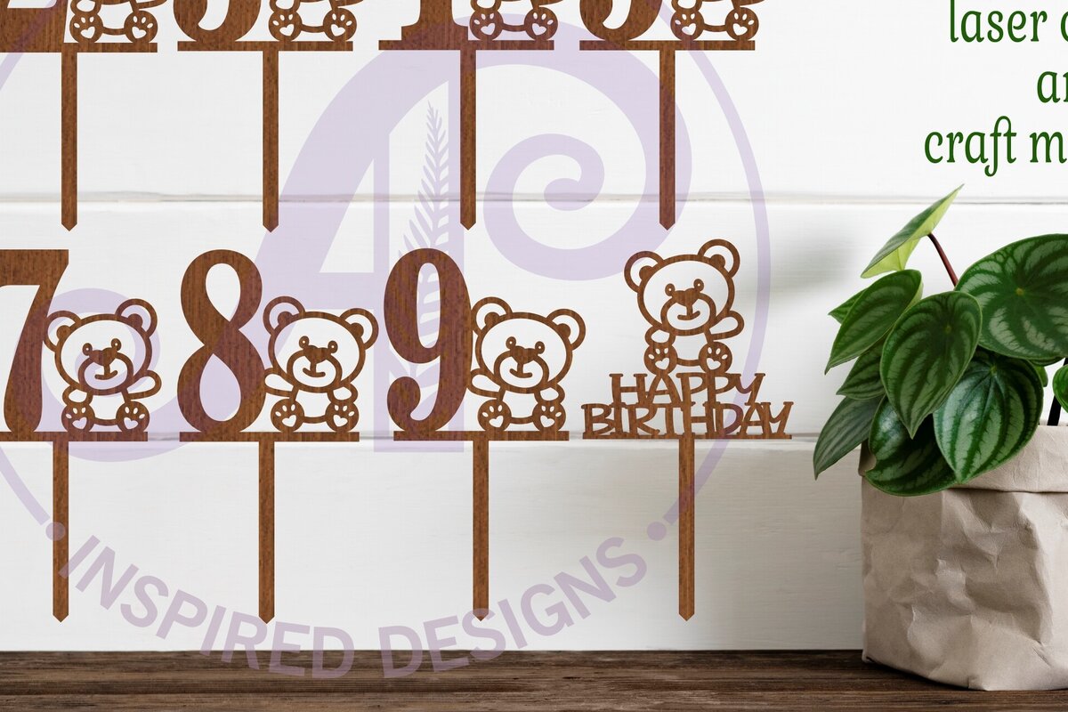Intra απο ξύλο plywood 3mm-4mm πάχος – Teddy Bear Number Cake Toppers, 10 Δίασταση  20x20 cm INTRAFABR-99745465