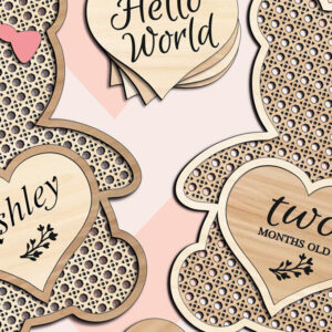 Intra απο ξύλο plywood 3mm-4mm πάχος – Teddy Bear Rattan Baby Milestone Heart Δίασταση  20x20 cm INTRAFABR-103440768