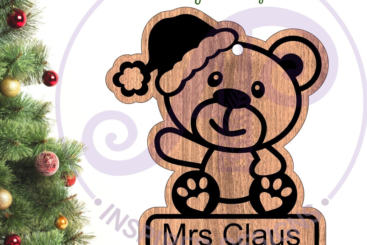 Intra απο ξύλο plywood 3mm-4mm πάχος – Χριστουγεννιάτικο στολίδι με αρκουδάκι Δίασταση  20x20 cm INTRAFABR-102442644