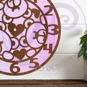 Intra απο ξύλο plywood 3mm-4mm πάχος – Teddy Bear Ρολόι τοίχου με λέιζερ FilesSVG Δίασταση  40x30 cm INTRAFABR-86444661
