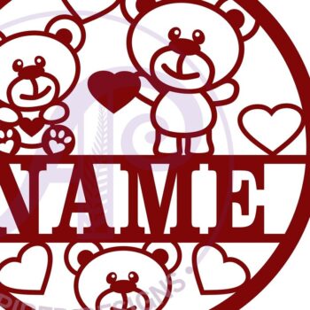 Intra απο ξύλο plywood 3mm-4mm πάχος – Teddy Bear με Καρδιές Ονομαστική Πινακίδα Δίασταση  20x20 cm INTRAFABR-67497122 - Image 2