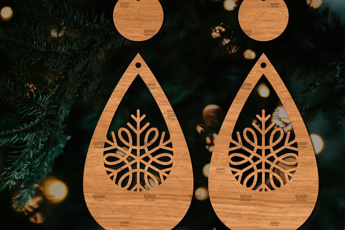 Intra απο ξύλο plywood 3mm-4mm πάχος – Πρότυπο Σκουλαρίκια Snowflakes Δίασταση  5x5 cm INTRAFABR-106591906