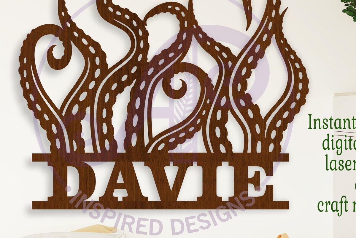 Intra απο ξύλο plywood 3mm-4mm πάχος – Αρχείο κοπής με λέιζερ Σήμα ονόματος Tentacles Δίασταση  20x20 cm INTRAFABR-114693715