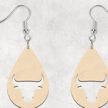 Intra απο ξύλο plywood 3mm-4mm πάχος – Texas Longhorns Boho σκουλαρίκια Δίασταση  5x5 cm INTRAFABR-28853586 - Image 2