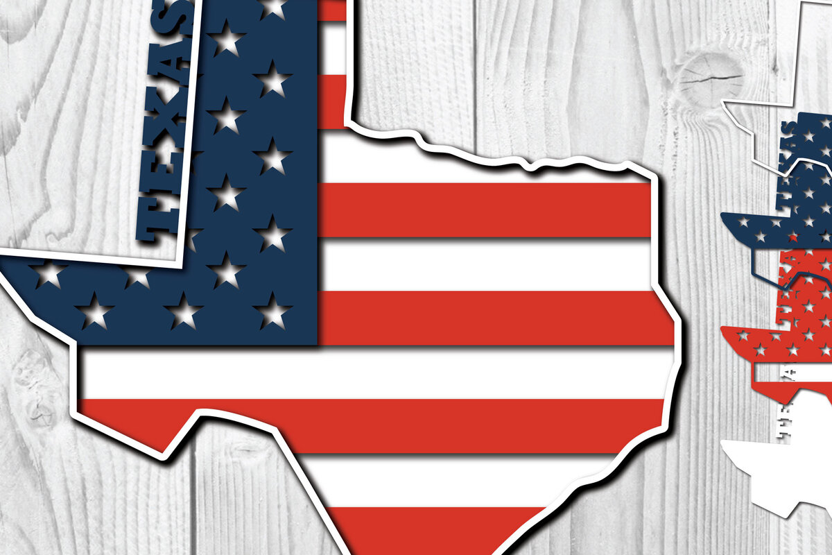 Intra απο ξύλο plywood 3mm-4mm πάχος – Κόψιμο χαρτιού Texas USA 3d Flag Δίασταση  20x20 cm INTRAFABR-65211312