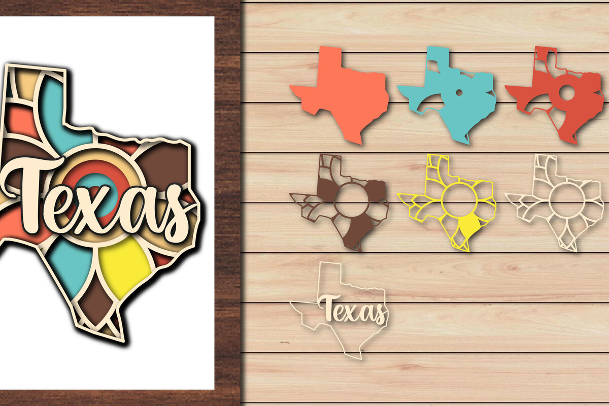 Intra απο ξύλο plywood 3mm-4mm πάχος – Κοπή χαρτιού 3d State Texas USA Δίασταση  20x20 cm INTRAFABR-64957575