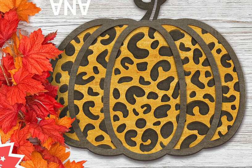 Intra απο ξύλο plywood 3mm-4mm πάχος – Εκτύπωση λεοπάρδαλης πινακίδας κολοκύθας Δίασταση  20x20 cm INTRAFABR-73180589