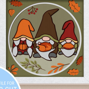 Intra απο ξύλο plywood 3mm-4mm πάχος – THANKSGIVING GNOMES Shadow Box, Δίασταση  20x20 cm INTRAFABR-81194794 - Image 1
