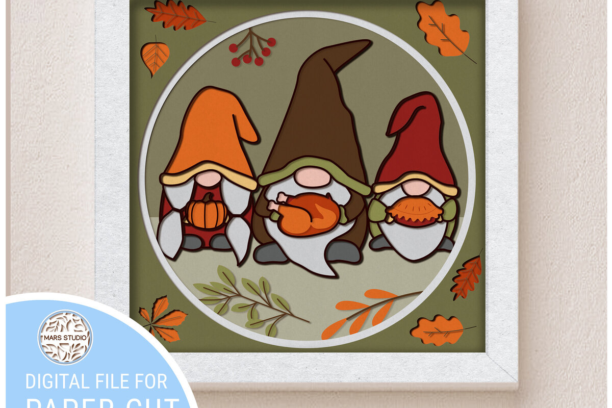 Intra απο ξύλο plywood 3mm-4mm πάχος – THANKSGIVING GNOMES Shadow Box, Δίασταση  20x20 cm INTRAFABR-81194794
