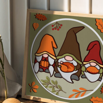 Intra απο ξύλο plywood 3mm-4mm πάχος – THANKSGIVING GNOMES Shadow Box, Δίασταση  20x20 cm INTRAFABR-81194794 - Image 2