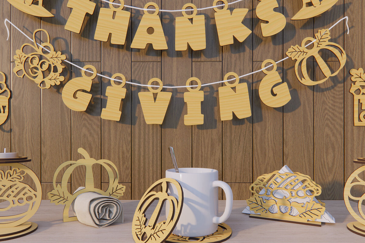 Intra απο ξύλο plywood 3mm-4mm πάχος – Πακέτο σετ διακόσμησης τραπεζιού των Ευχαριστιών Δίασταση 20x20 cm INTRAFABR-79291034