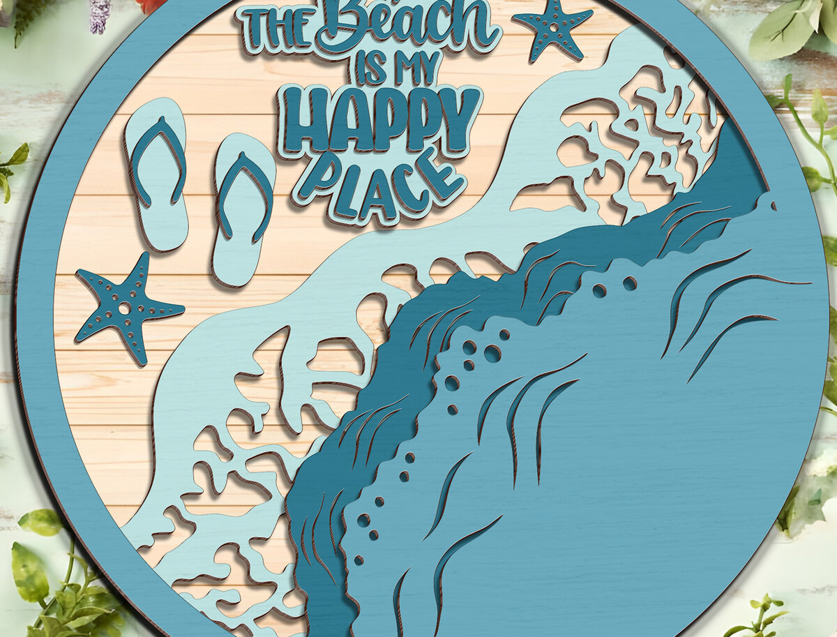 Intra απο ξύλο plywood 3mm-4mm πάχος – The Beach is My Happy Place - Break Jhon Δίασταση  20x20 cm INTRAFABR-95035418