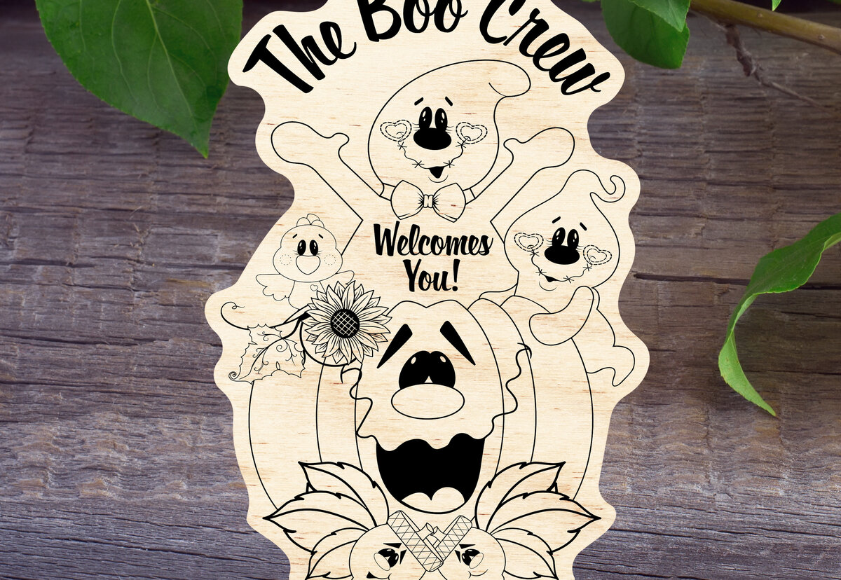 Intra απο ξύλο plywood 3mm-4mm πάχος – Σημάδι The Boo Crew Welcomes You Δίασταση  20x20 cm INTRAFABR-29983199