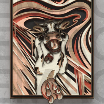 Intra απο ξύλο plywood 3mm-4mm πάχος – The Moo Scream, Cow Parody Art Δίασταση  20x20 cm INTRAFABR-121409301 - Image 1