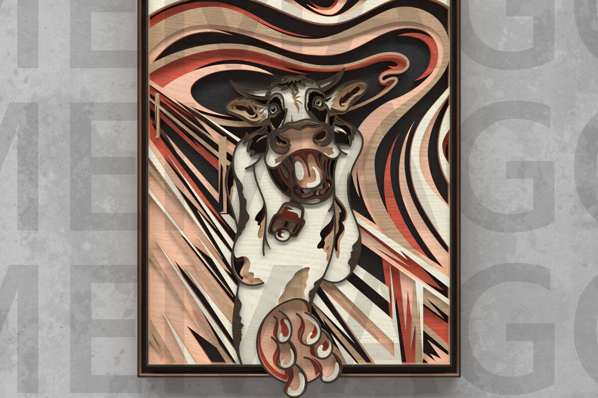 Intra απο ξύλο plywood 3mm-4mm πάχος – The Moo Scream, Cow Parody Art Δίασταση  20x20 cm INTRAFABR-121409301