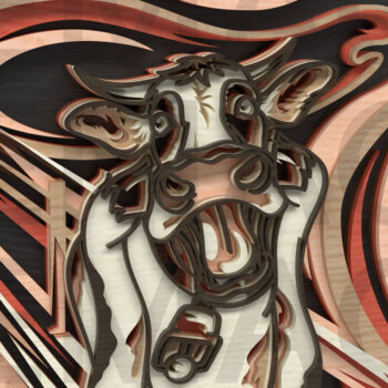 Intra απο ξύλο plywood 3mm-4mm πάχος – The Moo Scream, Cow Parody Art Δίασταση  20x20 cm INTRAFABR-121409301 - Image 2