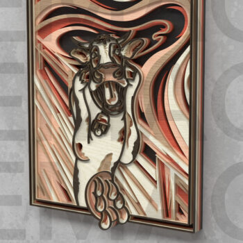 Intra απο ξύλο plywood 3mm-4mm πάχος – The Moo Scream, Cow Parody Art Δίασταση  20x20 cm INTRAFABR-121409301 - Image 4