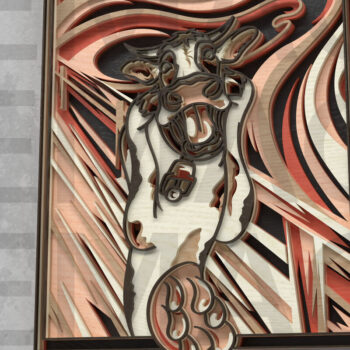 Intra απο ξύλο plywood 3mm-4mm πάχος – The Moo Scream, Cow Parody Art Δίασταση  20x20 cm INTRAFABR-121409301 - Image 6