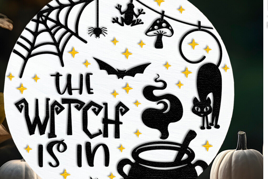 Intra απο ξύλο plywood 3mm-4mm πάχος – Η Μάγισσα είναι σε, Halloween Door Sign Δίασταση  40x30 cm INTRAFABR-125247429