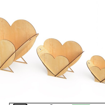 Intra απο ξύλο plywood 3mm-4mm πάχος – Πρότυπο κοπής με λέιζερ τρία μπολ καρδιάς Δίασταση  20x20 cm INTRAFABR-91582391 - Image 1