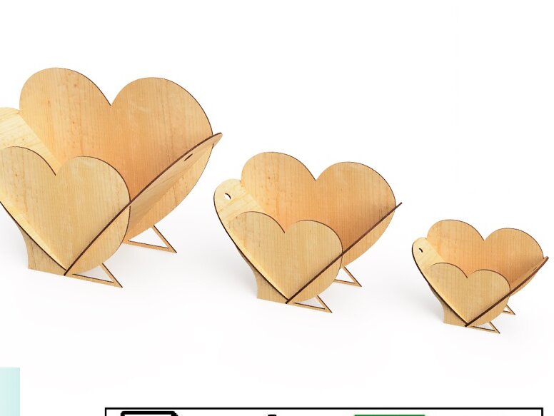 Intra απο ξύλο plywood 3mm-4mm πάχος – Πρότυπο κοπής με λέιζερ τρία μπολ καρδιάς Δίασταση  20x20 cm INTRAFABR-91582391