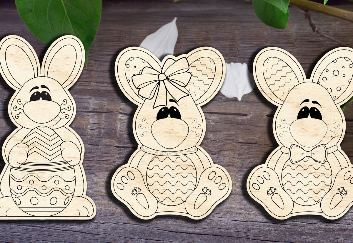 Intra απο ξύλο plywood 3mm-4mm πάχος – Τρία πασχαλινά κουνελάκια Δίασταση  20x20 cm INTRAFABR-29872907