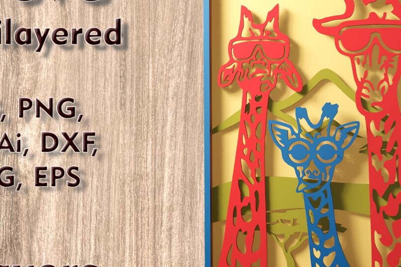 Intra απο ξύλο plywood 3mm-4mm πάχος – Αρχεία πολλαπλών επιπέδων 3D Three Giraffes Δίασταση  20x20 cm INTRAFABR-109489489