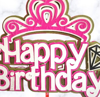 Intra απο ξύλο plywood 3mm-4mm πάχος – Tiara Crown Happy Birthday Cake Topper Δίασταση  20x20 cm INTRAFABR-104464281 - Image 2