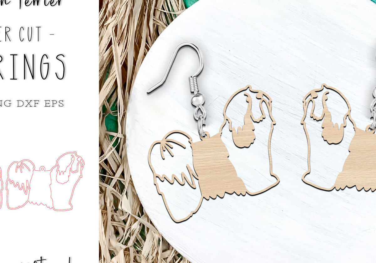 Intra απο ξύλο plywood 3mm-4mm πάχος – Θιβετιανά σκουλαρίκια σκυλιών τεριέ με λέιζερ Δίασταση  5x5 cm INTRAFABR-119133434