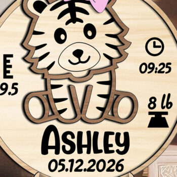 Intra απο ξύλο plywood 3mm-4mm πάχος – Tiger Baby Announcement Round Board Δίασταση  20x20 cm INTRAFABR-117940958 - Image 1