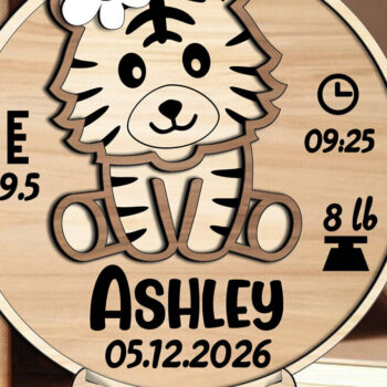 Intra απο ξύλο plywood 3mm-4mm πάχος – Tiger Baby Announcement Round Board Δίασταση  20x20 cm INTRAFABR-117940958 - Image 2