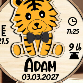 Intra απο ξύλο plywood 3mm-4mm πάχος – Tiger Baby Announcement Round Board Δίασταση  20x20 cm INTRAFABR-117940958 - Image 3