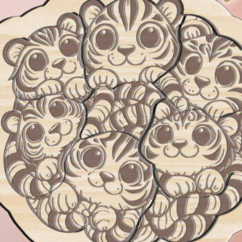 Intra απο ξύλο plywood 3mm-4mm πάχος – Αρχείο κοπής με λέιζερ για παιδιά Tiger Puzzle Δίασταση  20x20 cm INTRAFABR-107631662 - Image 1