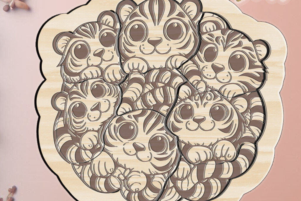 Intra απο ξύλο plywood 3mm-4mm πάχος – Αρχείο κοπής με λέιζερ για παιδιά Tiger Puzzle Δίασταση  20x20 cm INTRAFABR-107631662
