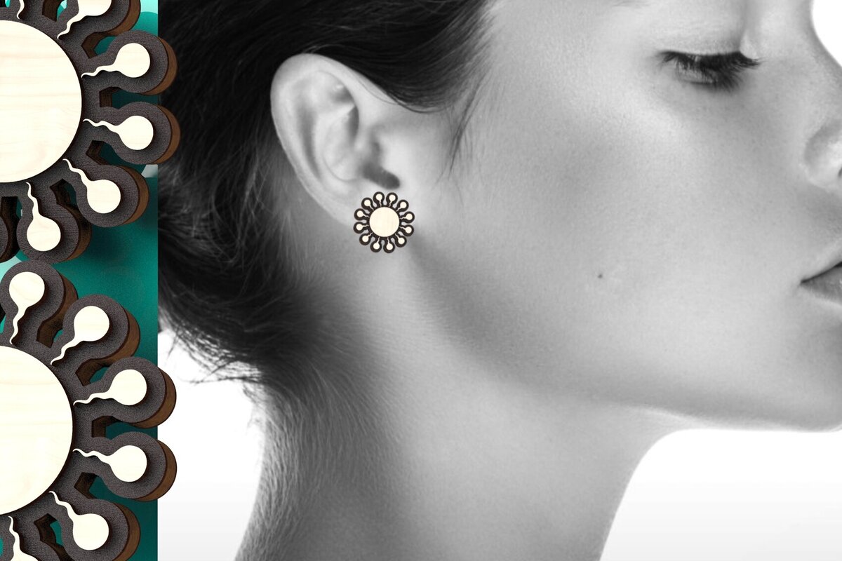 Intra απο ξύλο plywood 3mm-4mm πάχος – Μικροσκοπικά σκουλαρίκια Sun Design Δίασταση  5x5 cm INTRAFABR-122246249