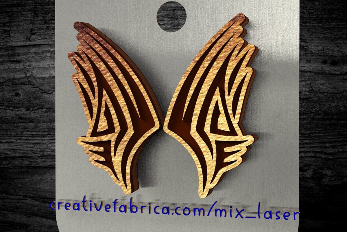 Intra απο ξύλο plywood 3mm-4mm πάχος – Μικροσκοπικά Tribal Wing Earrings Δίασταση  5x5 cm INTRAFABR-122115780