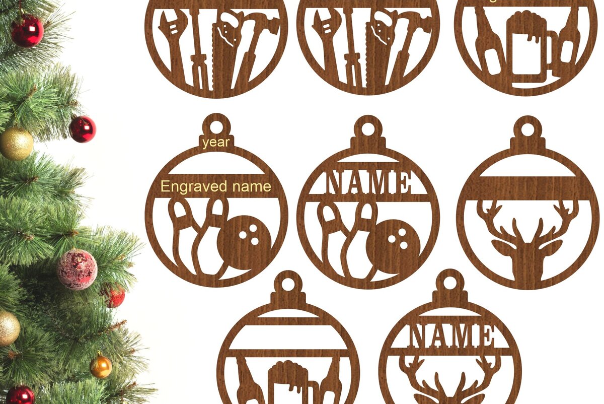 Intra απο ξύλο plywood 3mm-4mm πάχος – Χριστούγεννα εργαλείο, μπύρα, μπόουλινγκ και ελάφι Δίασταση  20x20 cm INTRAFABR-77142199