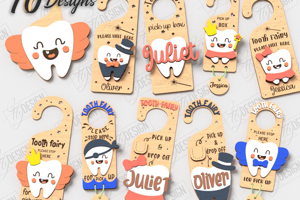 Intra απο ξύλο plywood 3mm-4mm πάχος – Δέσμη κοπής με λέιζερ κρεμάστρα πόρτας Tooth Fairy Δίασταση  20x20 cm INTRAFABR-122888677