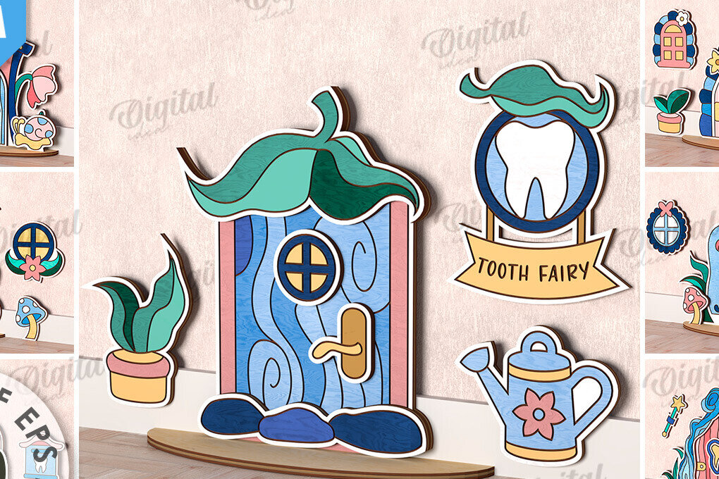 Intra απο ξύλο plywood 3mm-4mm πάχος – Δέσμη κοπής με λέιζερ Tooth Fairy Doors Δίασταση  20x20 cm INTRAFABR-115218518