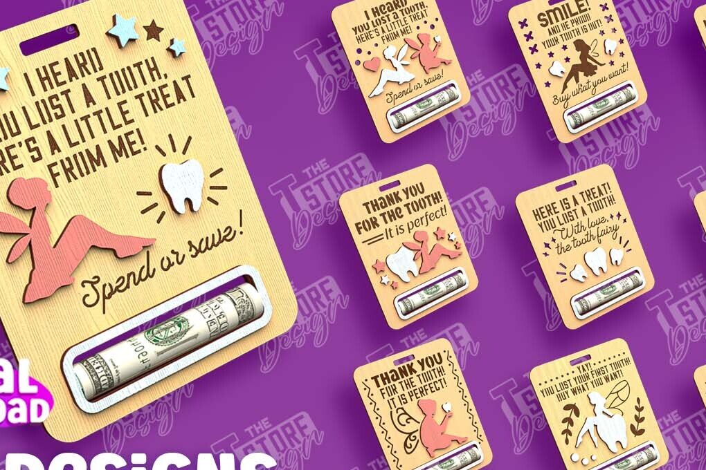 Intra απο ξύλο plywood 3mm-4mm πάχος – Πακέτο κοπής με λέιζερ κάρτας Tooth Fairy Money Δίασταση  20x20 cm INTRAFABR-97087429