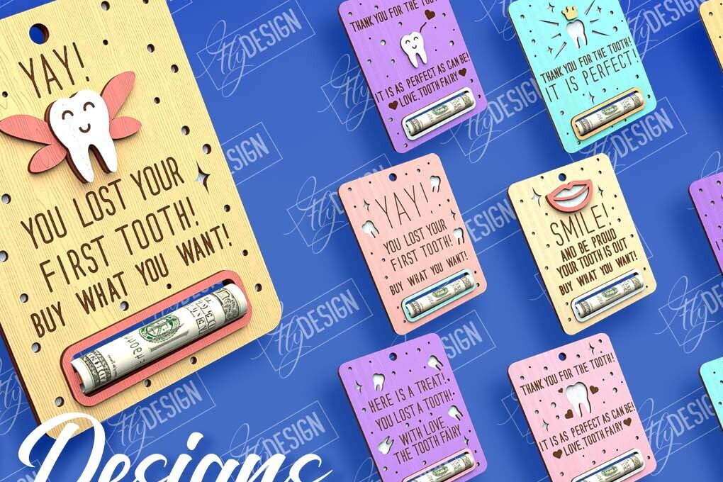 Intra απο ξύλο plywood 3mm-4mm πάχος – Πακέτο κοπής με λέιζερ κάρτας Tooth Fairy Money Δίασταση  20x20 cm INTRAFABR-97086224