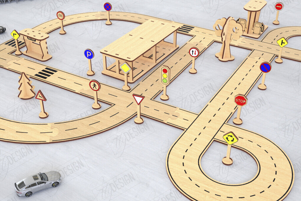 Intra απο ξύλο plywood 3mm-4mm πάχος – Παιχνίδι πίστας αυτοκινήτου με λέιζερ | Μοντέλο δρόμου|CNC Δίασταση  20x20 cm INTRAFABR-120354845