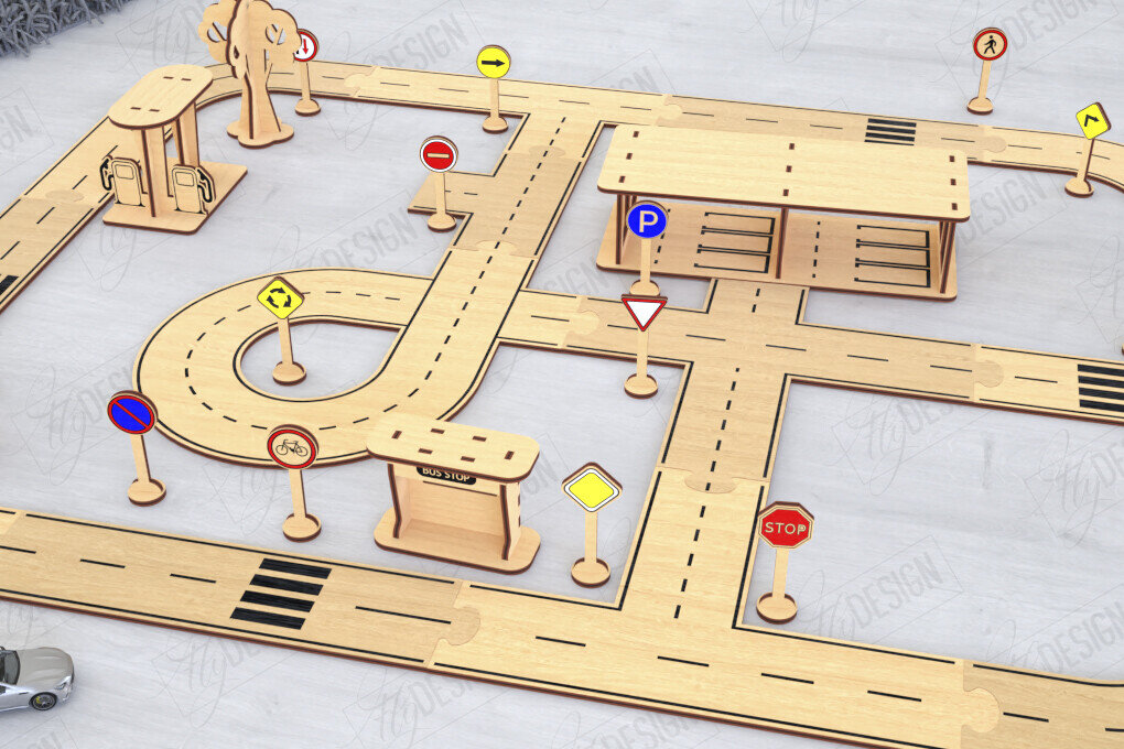 Intra απο ξύλο plywood 3mm-4mm πάχος – Παιχνίδι πίστας αυτοκινήτου με λέιζερ | Μοντέλο δρόμου|CNC Δίασταση  20x20 cm INTRAFABR-120354850