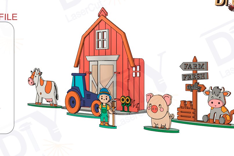Intra απο ξύλο plywood 3mm-4mm πάχος – Toy Farm για DIY Συναρμολόγηση και Ζωγραφική Δίασταση  20x20 cm INTRAFABR-114413224