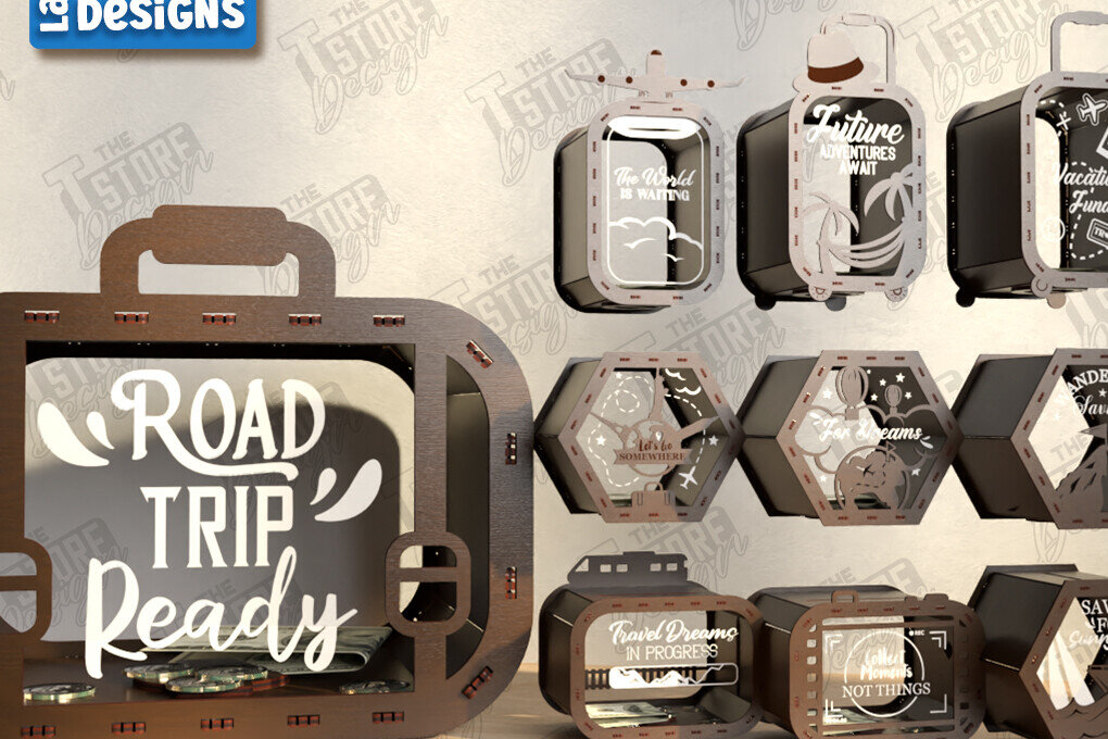 Intra απο ξύλο plywood 3mm-4mm πάχος – Πακέτο κοπής λέιζερ Travel Piggy Bank | CNC Δίασταση  20x20 cm INTRAFABR-122603072