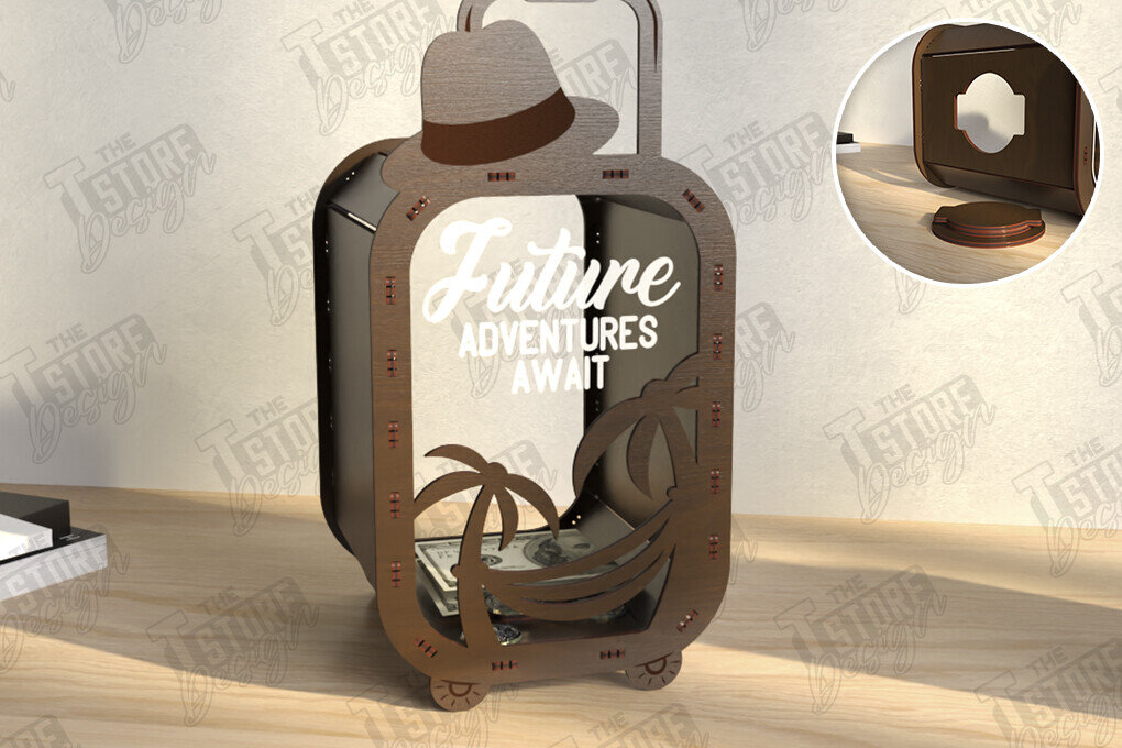 Intra απο ξύλο plywood 3mm-4mm πάχος – Travel Piggy Bank | Διακοπές Δίασταση  20x20 cm INTRAFABR-122385152