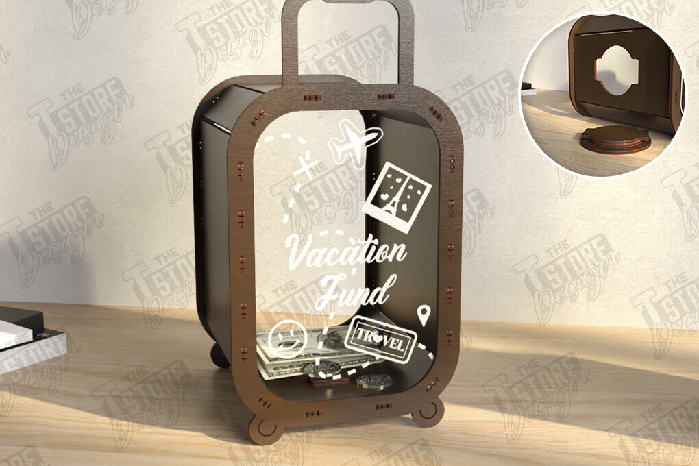 Intra απο ξύλο plywood 3mm-4mm πάχος – Travel Piggy Bank | Διακοπές Δίασταση  20x20 cm INTRAFABR-122385154