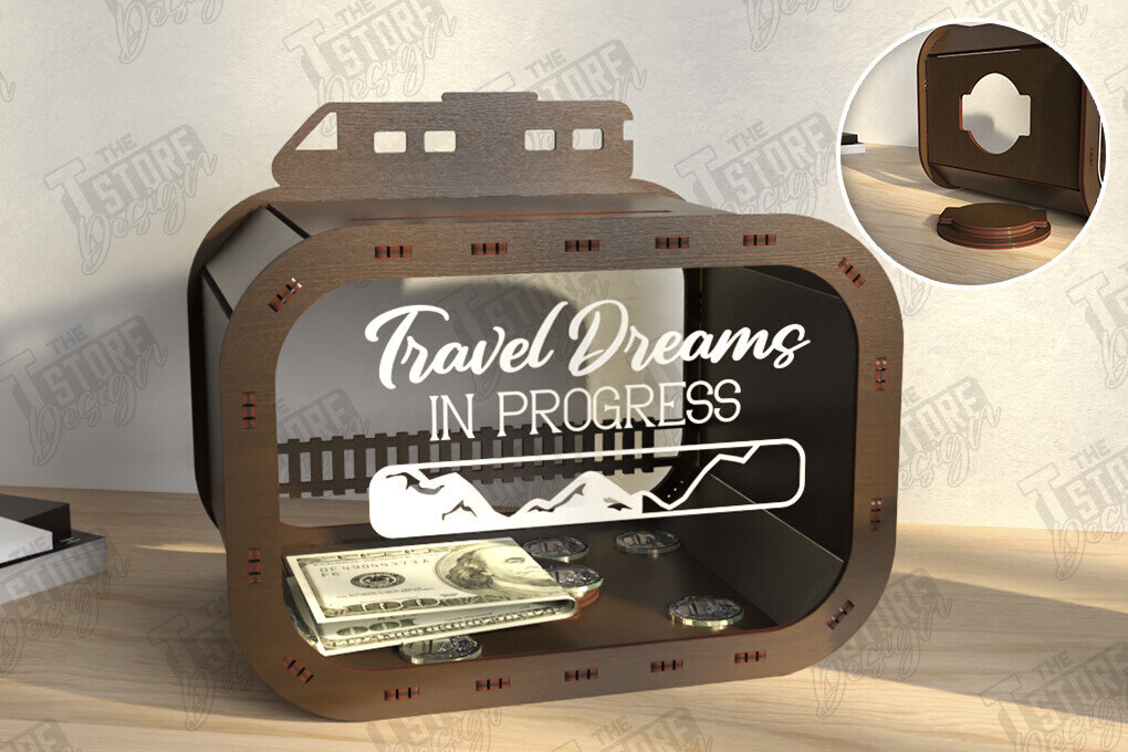 Intra απο ξύλο plywood 3mm-4mm πάχος – Travel Piggy Bank | Διακοπές Δίασταση  20x20 cm INTRAFABR-122385157