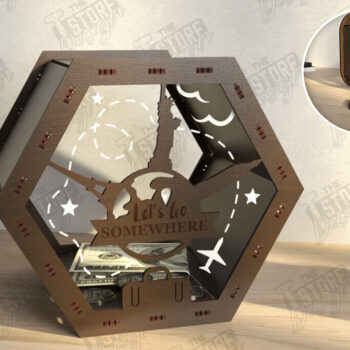 Intra απο ξύλο plywood 3mm-4mm πάχος – Travel Piggy Bank | Διακοπές Δίασταση  20x20 cm INTRAFABR-122602597 - Image 1